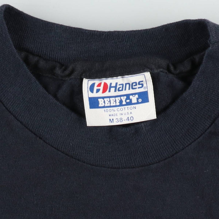 Vintage 1980'S Hanes BEEFY-T Blue Tag Print T-Shirt, Made in USA, Men's Size Medium cotton black type Vintage Second Hand