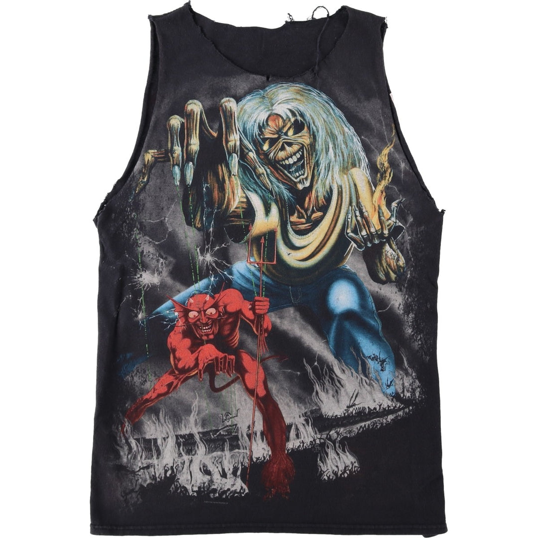 IRON MAIDEN Sleeveless Cut-Off Band T-Shirt (Women's Size S) unclear black type Vintage Second Hand