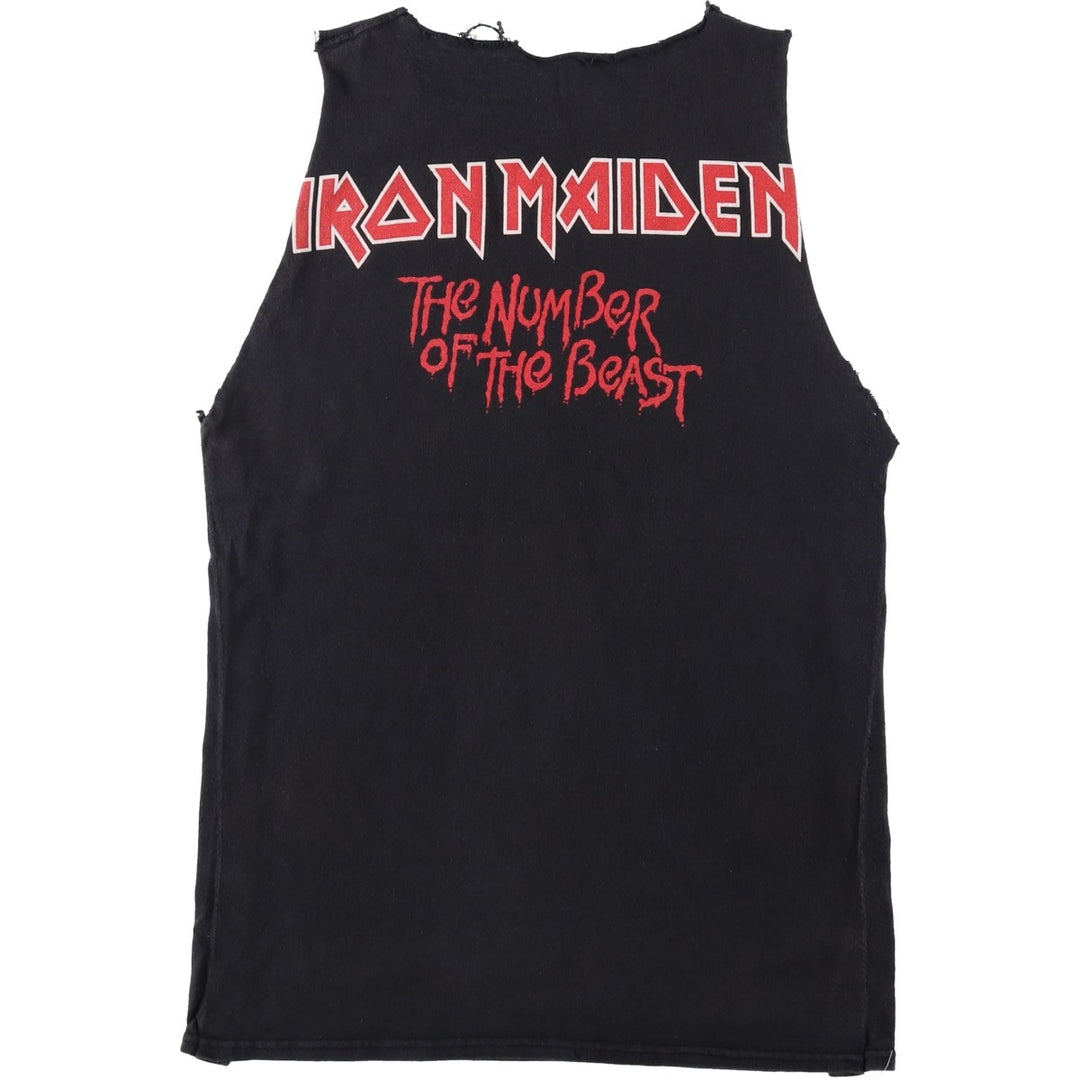 IRON MAIDEN Sleeveless Cut-Off Band T-Shirt (Women's Size S) unclear black type Vintage Second Hand