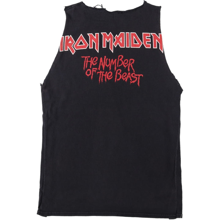 IRON MAIDEN Sleeveless Cut-Off Band T-Shirt (Women's Size S) unclear black type Vintage Second Hand