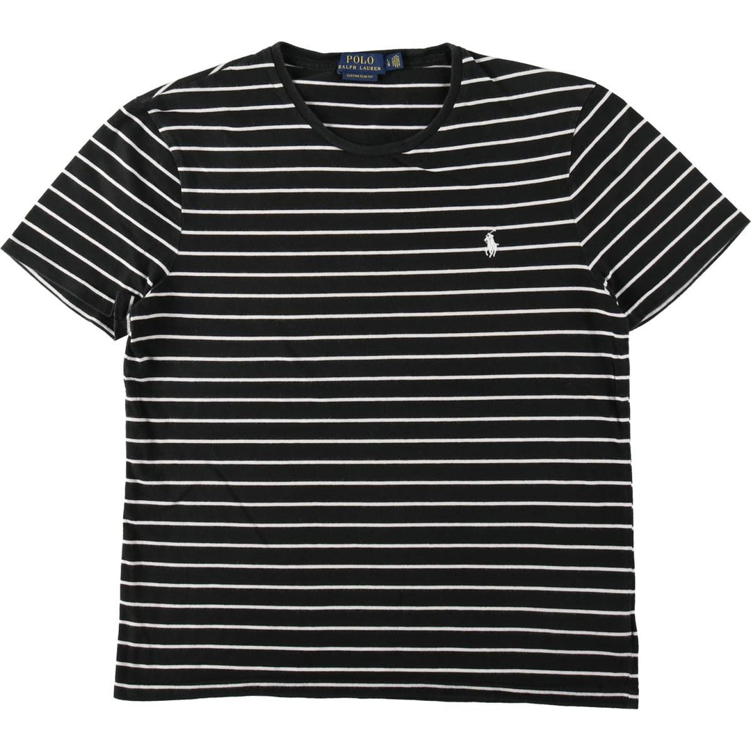 Ralph Lauren POLO RALPH LAUREN CUSTOM SLIM FIT Short-Sleeve Striped T-Shirt, Women's Size L (approx.) cotton black type Vintage Second Hand