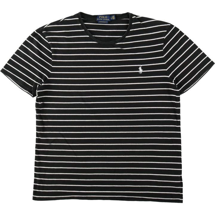 Ralph Lauren POLO RALPH LAUREN CUSTOM SLIM FIT Short-Sleeve Striped T-Shirt, Women's Size L (approx.) cotton black type Vintage Second Hand