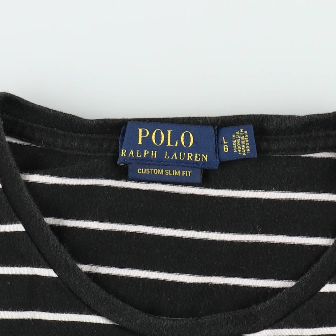 Ralph Lauren POLO RALPH LAUREN CUSTOM SLIM FIT Short-Sleeve Striped T-Shirt, Women's Size L (approx.) cotton black type Vintage Second Hand