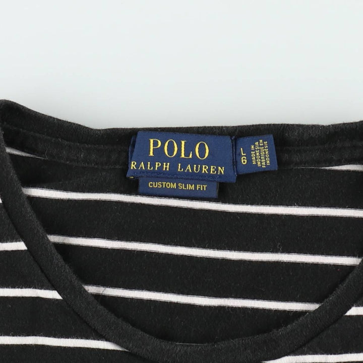 Ralph Lauren POLO RALPH LAUREN CUSTOM SLIM FIT Short-Sleeve Striped T-Shirt, Women's Size L (approx.) cotton black type Vintage Second Hand