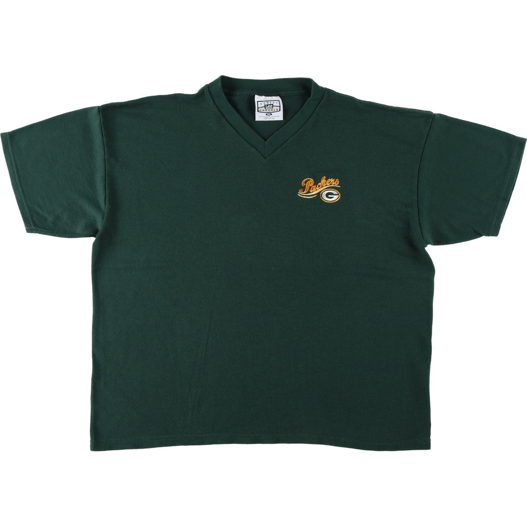 90'S Lee NFL Green Bay Packers V-neck T-shirt, Made in USA, Women's XL equivalent, Vintage cotton green type Vintage Second Hand