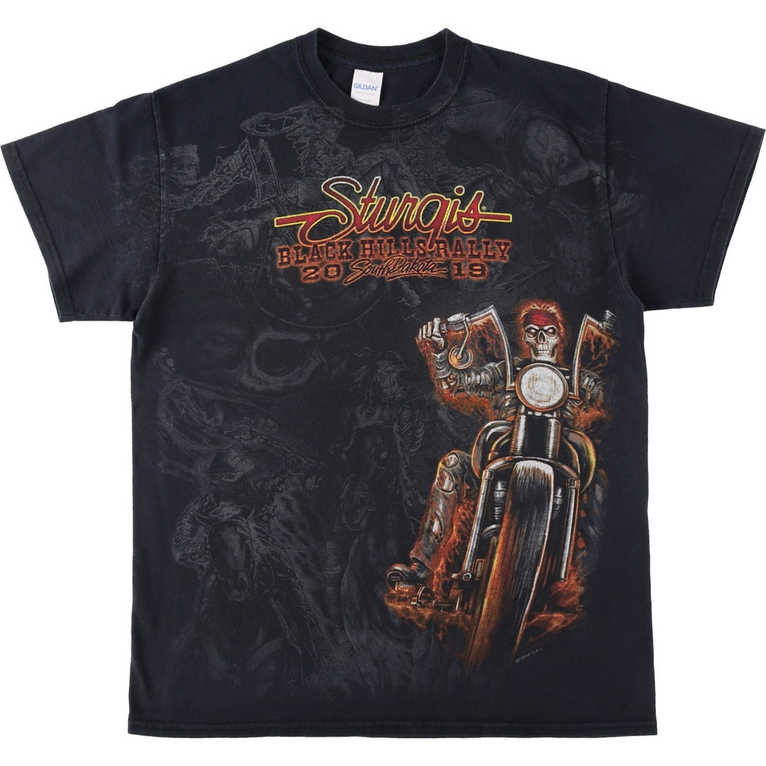 Gildan Heavy Cotton 2019 Sturgis Motorcycle Rally Skull Pattern Motorcycle T-Shirt (Women's Size M) cotton black type Vintage Second Hand
