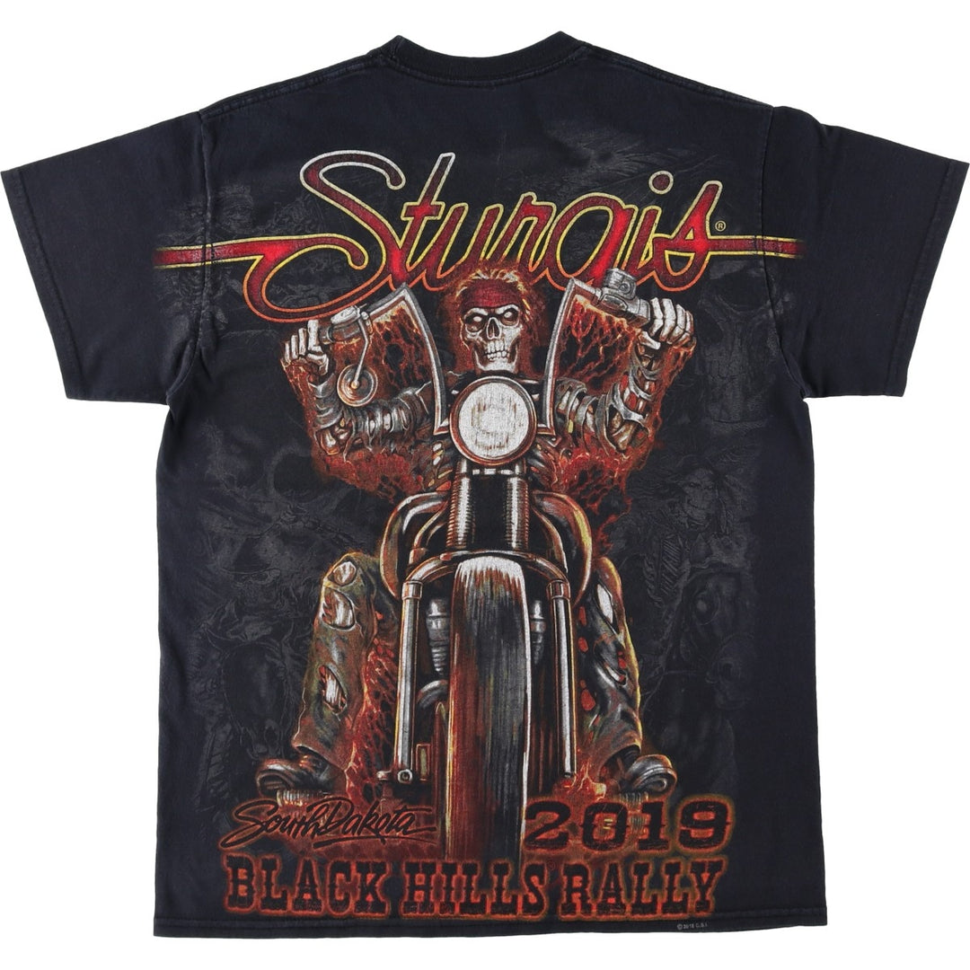 Gildan Heavy Cotton 2019 Sturgis Motorcycle Rally Skull Pattern Motorcycle T-Shirt (Women's Size M) cotton black type Vintage Second Hand