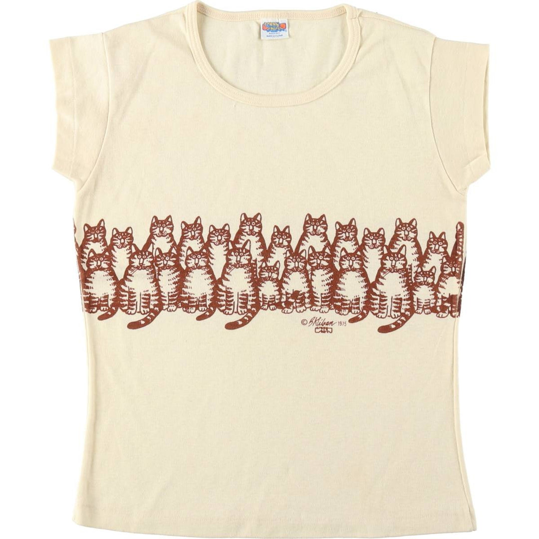 70'S Crazy Shirts KLIBAN CAT Cat Pattern Character Print T-Shirt, Women's Size M (approx.), Vintage cotton ivory Vintage Second Hand