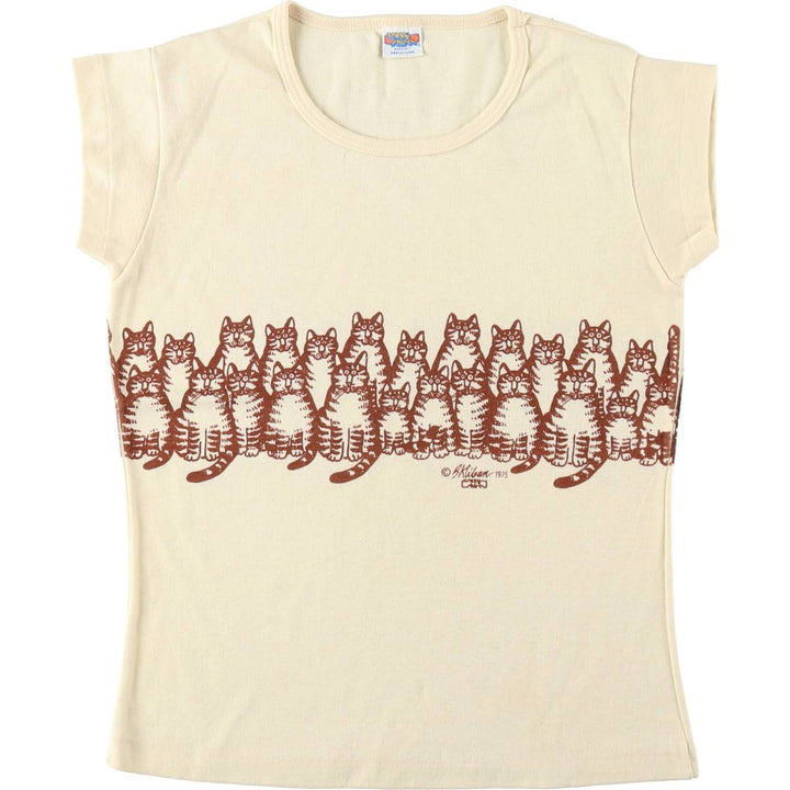 70'S Crazy Shirts KLIBAN CAT Cat Pattern Character Print T-Shirt, Women's Size M (approx.), Vintage cotton ivory Vintage Second Hand