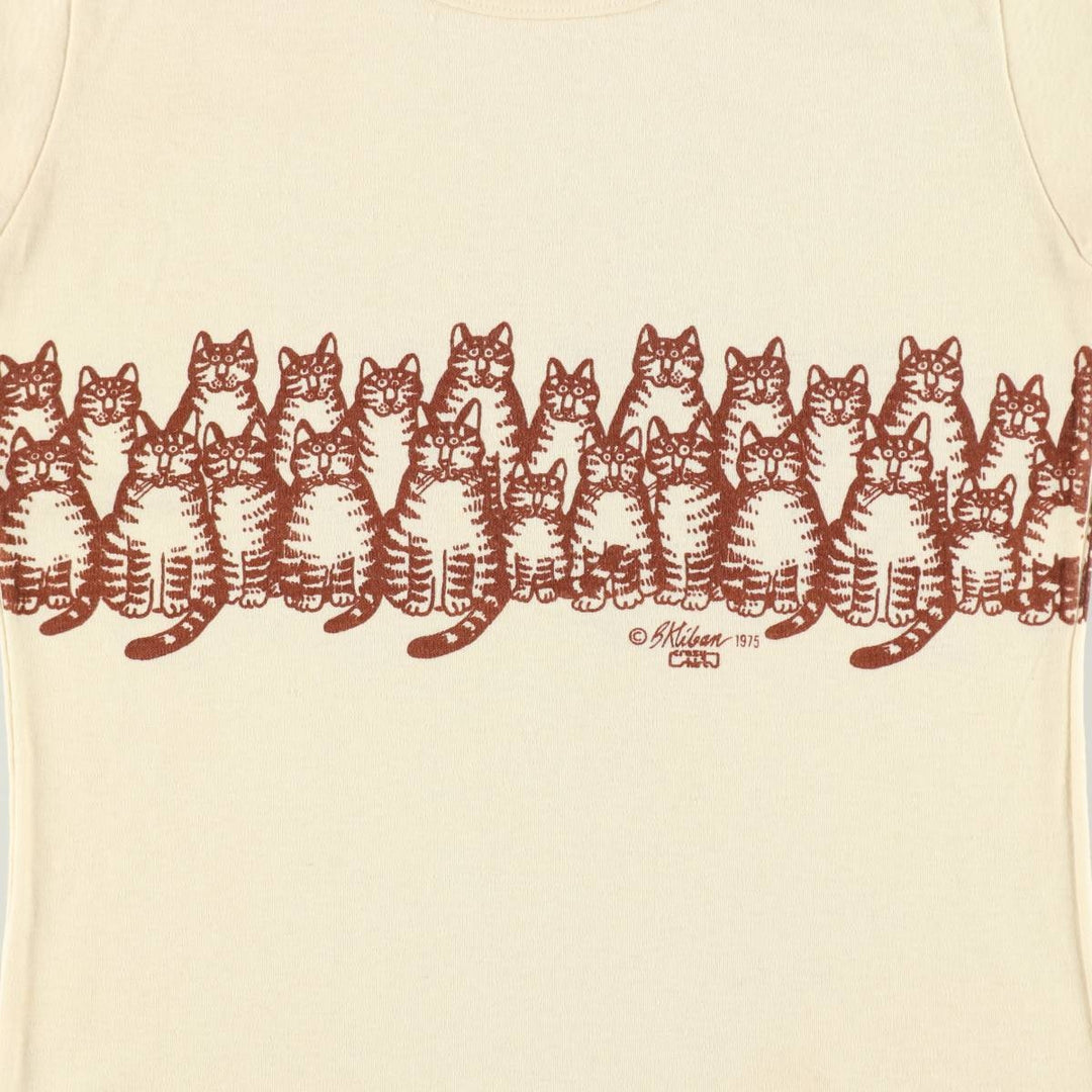 70'S Crazy Shirts KLIBAN CAT Cat Pattern Character Print T-Shirt, Women's Size M (approx.), Vintage cotton ivory Vintage Second Hand