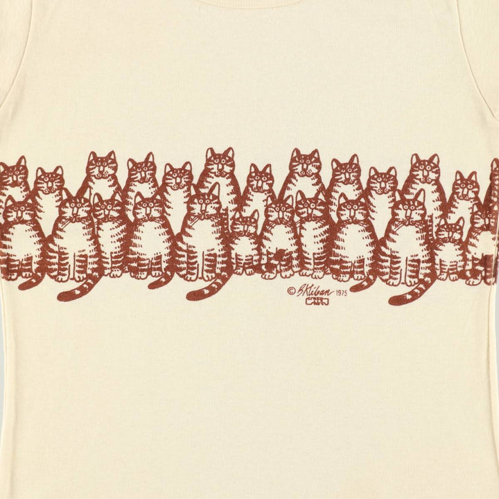 70'S Crazy Shirts KLIBAN CAT Cat Pattern Character Print T-Shirt, Women's Size M (approx.), Vintage cotton ivory Vintage Second Hand