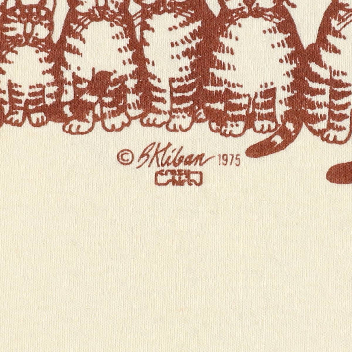 70'S Crazy Shirts KLIBAN CAT Cat Pattern Character Print T-Shirt, Women's Size M (approx.), Vintage cotton ivory Vintage Second Hand