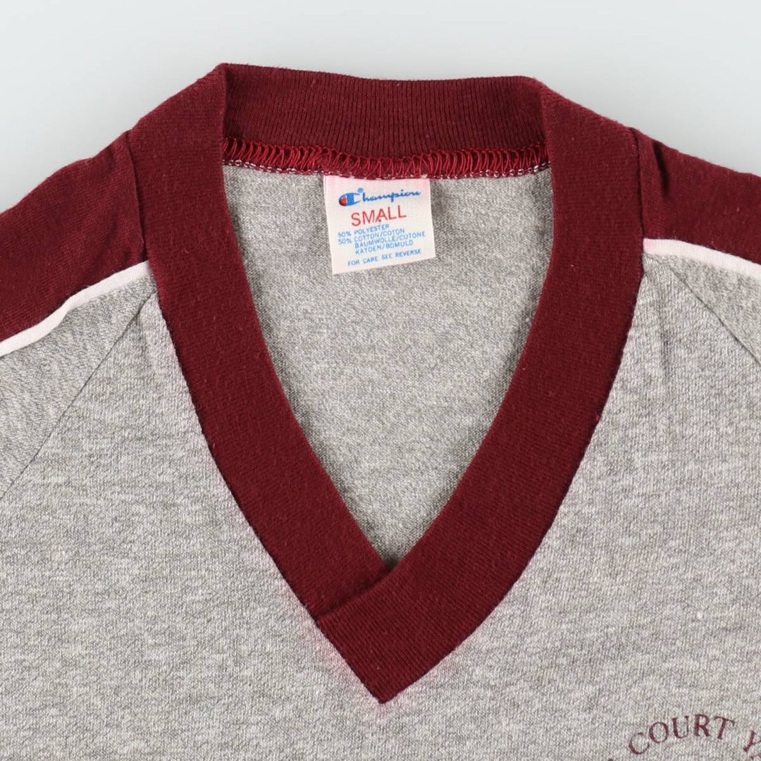 80'S Champion Tricot Tag V-Neck College T-Shirt, Made in USA, Women's Size S (Equivalent), Vintage polyester gray type Vintage Second Hand