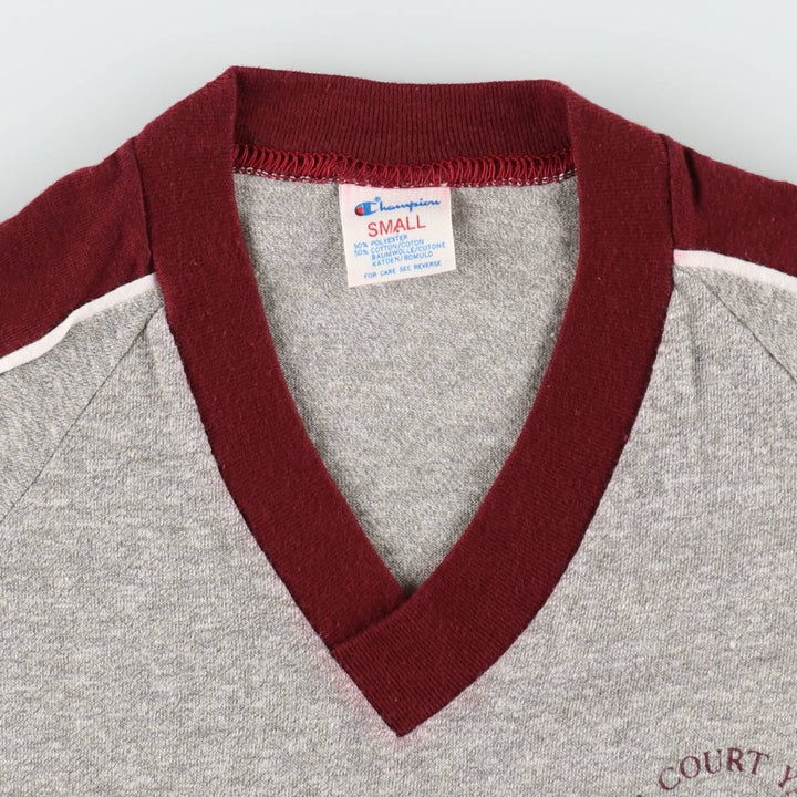 80'S Champion Tricot Tag V-Neck College T-Shirt, Made in USA, Women's Size S (Equivalent), Vintage polyester gray type Vintage Second Hand