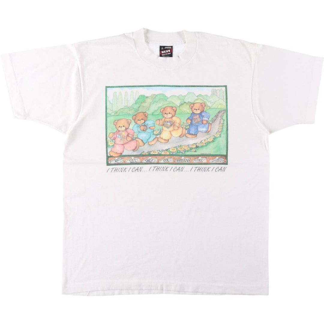90'S Fruit of the Loom Best Teddy Bear Pattern Animal T-Shirt, Made in USA, Women's Size L (approx.), Vintage cotton white type Vintage Second Hand