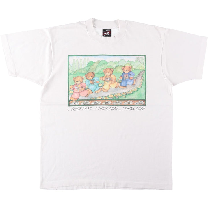 90'S Fruit of the Loom Best Teddy Bear Pattern Animal T-Shirt, Made in USA, Women's Size L (approx.), Vintage cotton white type Vintage Second Hand
