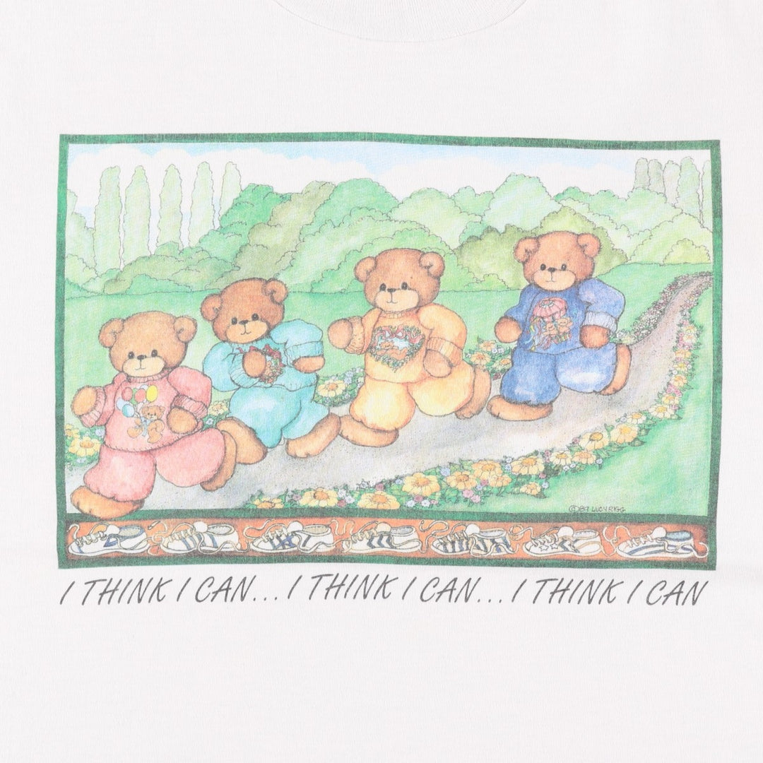 90'S Fruit of the Loom Best Teddy Bear Pattern Animal T-Shirt, Made in USA, Women's Size L (approx.), Vintage cotton white type Vintage Second Hand
