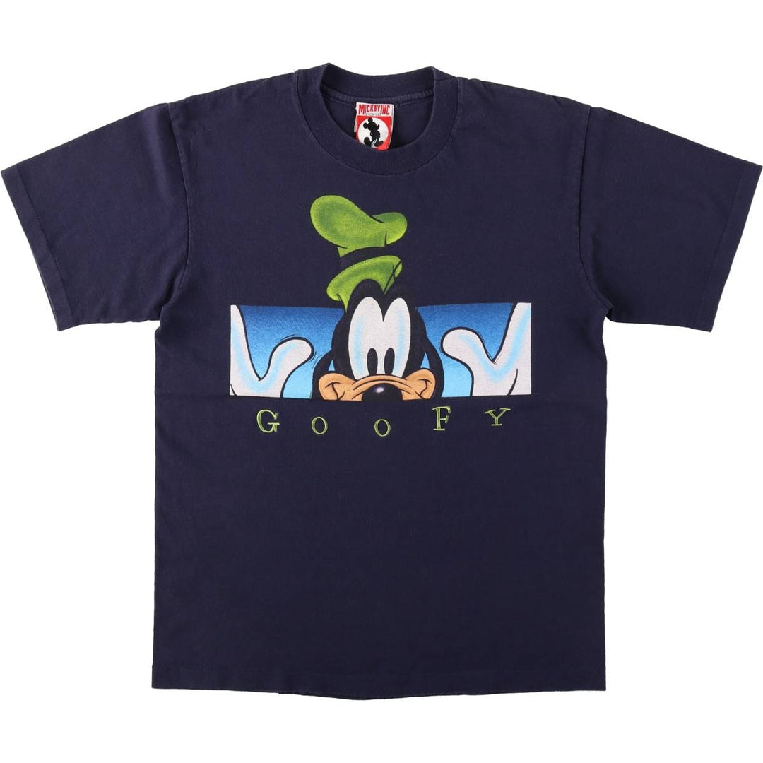 90'S Disney Goofy character print T-shirt, made in USA, women's size M equivalent, vintage. cotton navy blue type Vintage Second Hand