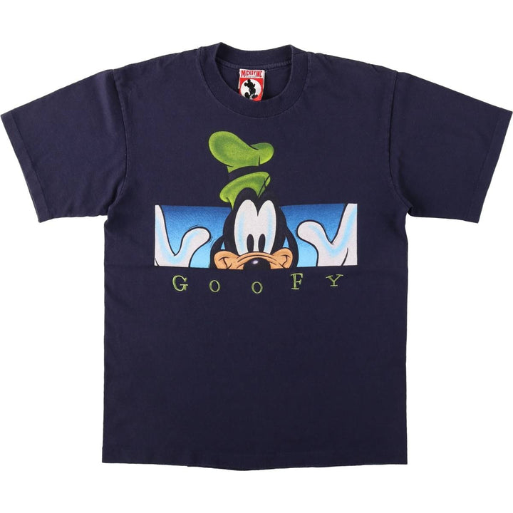 90'S Disney Goofy character print T-shirt, made in USA, women's size M equivalent, vintage. cotton navy blue type Vintage Second Hand