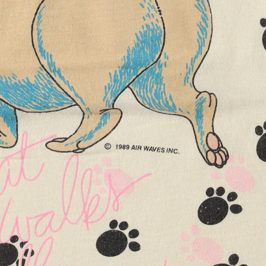 80'S Screen Stars Cat Pattern Print T-Shirt, Made in USA, Women's Size XL (Equivalent), Vintage cotton ivory Vintage Second Hand