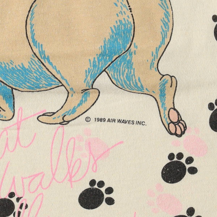 80'S Screen Stars Cat Pattern Print T-Shirt, Made in USA, Women's Size XL (Equivalent), Vintage cotton ivory Vintage Second Hand