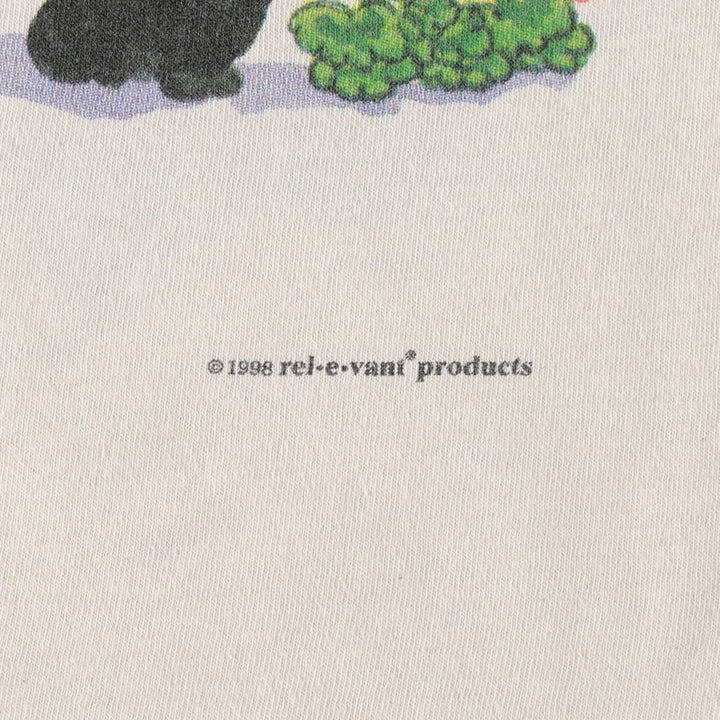 90'S rel.e.vant products Cat Pattern Animal T-shirt, Made in USA, Women's XL equivalent, Vintage cotton pale white type Vintage Second Hand