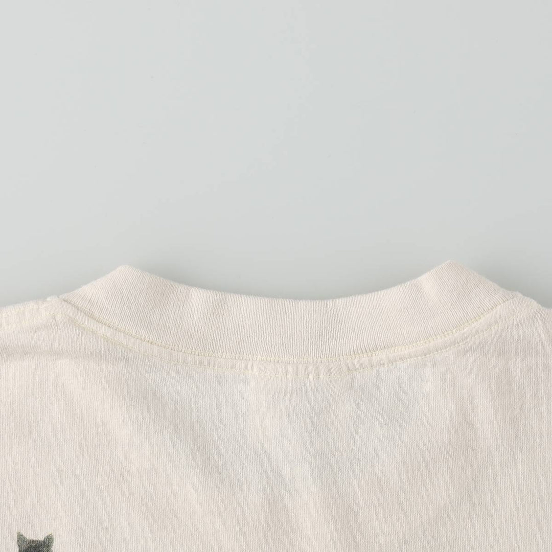 90'S rel.e.vant products Cat Pattern Animal T-shirt, Made in USA, Women's XL equivalent, Vintage cotton pale white type Vintage Second Hand