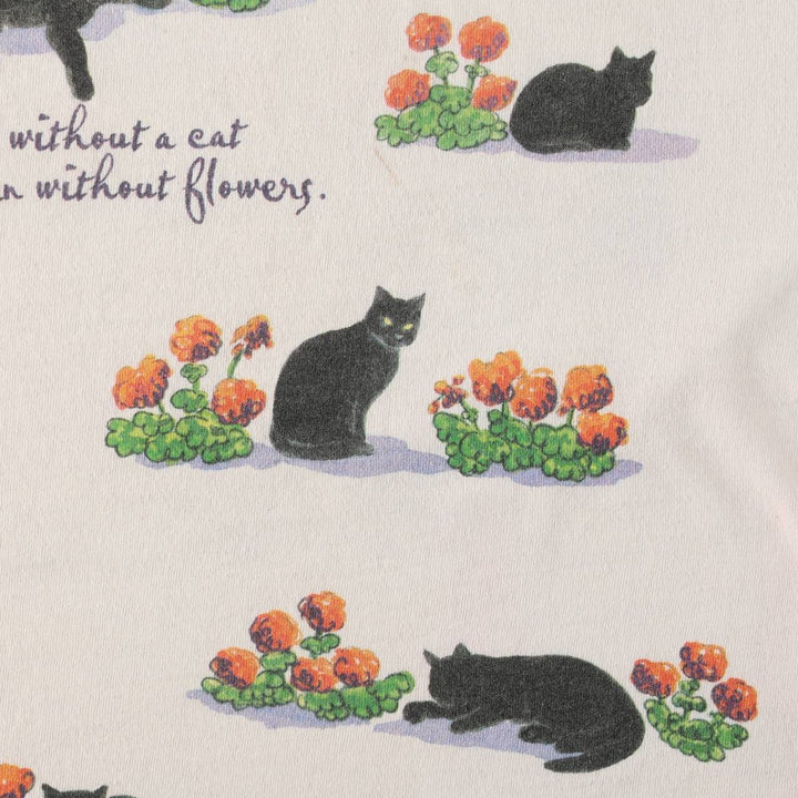 90'S rel.e.vant products Cat Pattern Animal T-shirt, Made in USA, Women's XL equivalent, Vintage cotton pale white type Vintage Second Hand