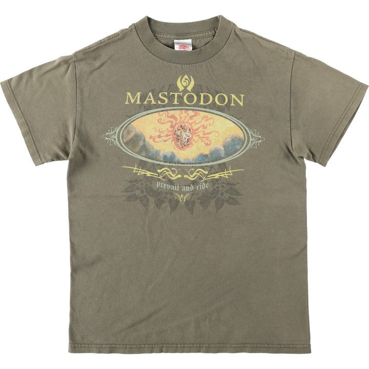 Tennessee River Mastodon Skull Pattern Band T-Shirt (Men's Size S) cotton Khaki type Vintage Second Hand