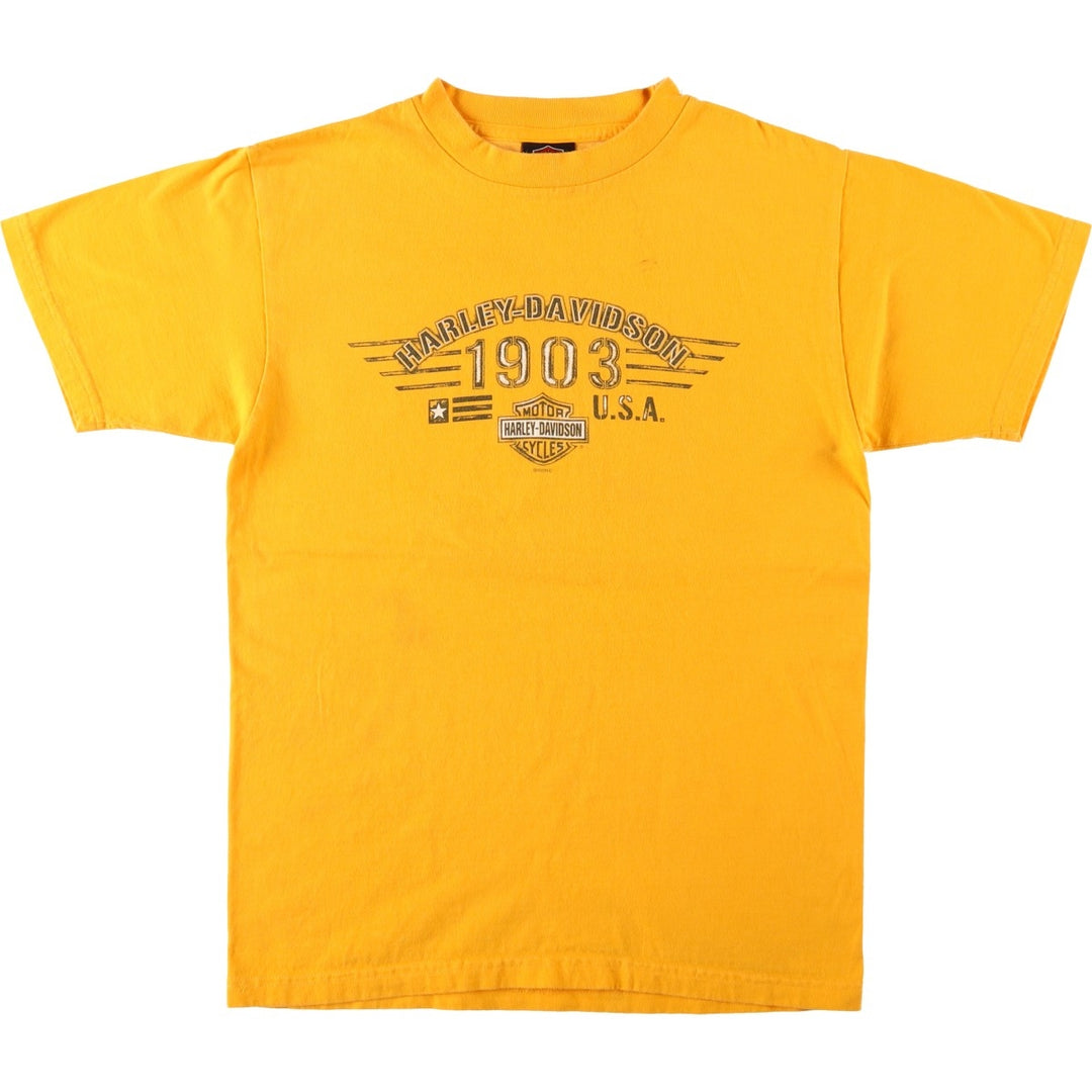 2000'S Harley-Davidson Eagle Pattern Motorcycle T-Shirt, Made in USA, Women's Size M (approx.) cotton yellow type Vintage Second Hand
