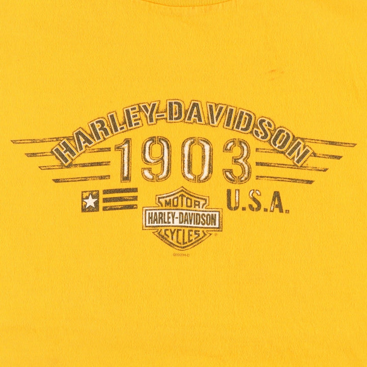 2000'S Harley-Davidson Eagle Pattern Motorcycle T-Shirt, Made in USA, Women's Size M (approx.) cotton yellow type Vintage Second Hand