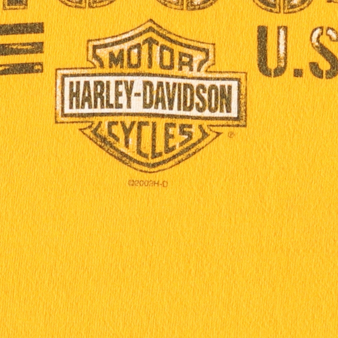 2000'S Harley-Davidson Eagle Pattern Motorcycle T-Shirt, Made in USA, Women's Size M (approx.) cotton yellow type Vintage Second Hand