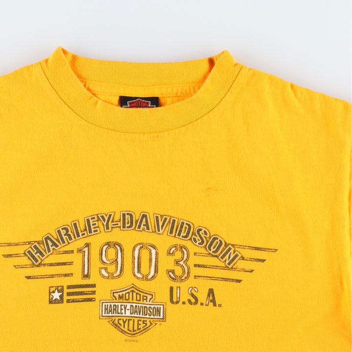 2000'S Harley-Davidson Eagle Pattern Motorcycle T-Shirt, Made in USA, Women's Size M (approx.) cotton yellow type Vintage Second Hand