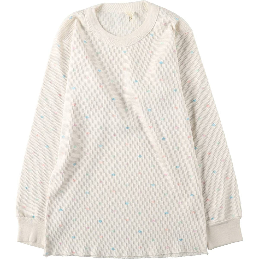 All-over heart pattern thermal long-sleeve T-shirt, honeycomb design, women's size M equivalent. unclear white type Vintage Second Hand