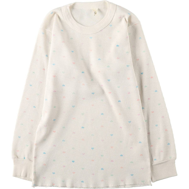 All-over heart pattern thermal long-sleeve T-shirt, honeycomb design, women's size M equivalent. unclear white type Vintage Second Hand
