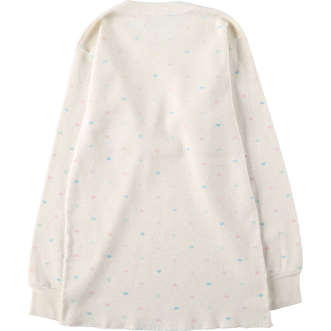All-over heart pattern thermal long-sleeve T-shirt, honeycomb design, women's size M equivalent. unclear white type Vintage Second Hand
