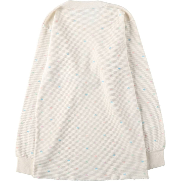 All-over heart pattern thermal long-sleeve T-shirt, honeycomb design, women's size M equivalent. unclear white type Vintage Second Hand