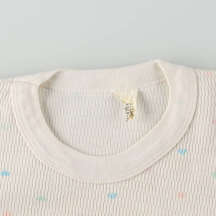 All-over heart pattern thermal long-sleeve T-shirt, honeycomb design, women's size M equivalent. unclear white type Vintage Second Hand
