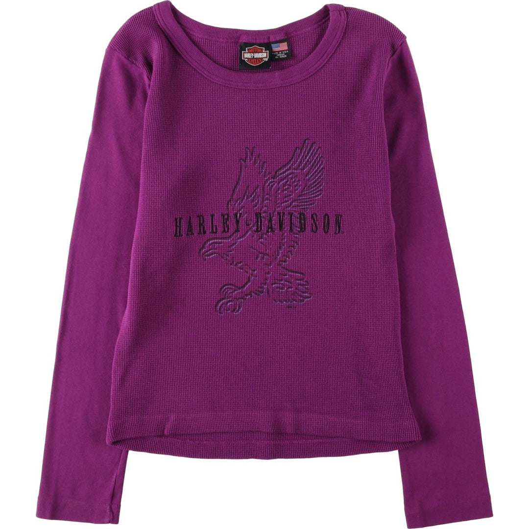 2000'S Harley-Davidson Eagle Pattern Motorcycle Thermal Long-Sleeve T-Shirt (Waffle) Made in USA, Women's Size M (approx.) cotton purple type Vintage Second Hand