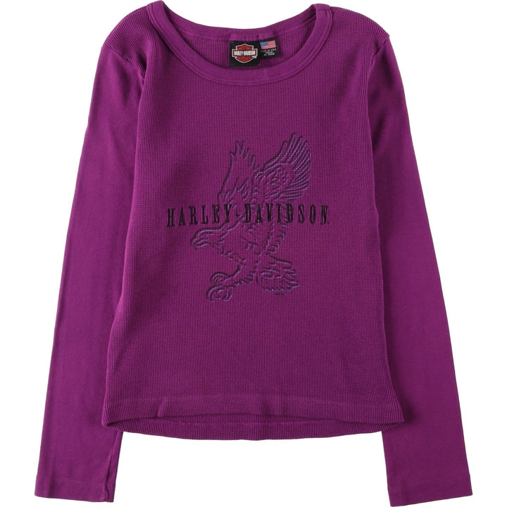 2000'S Harley-Davidson Eagle Pattern Motorcycle Thermal Long-Sleeve T-Shirt (Waffle) Made in USA, Women's Size M (approx.) cotton purple type Vintage Second Hand