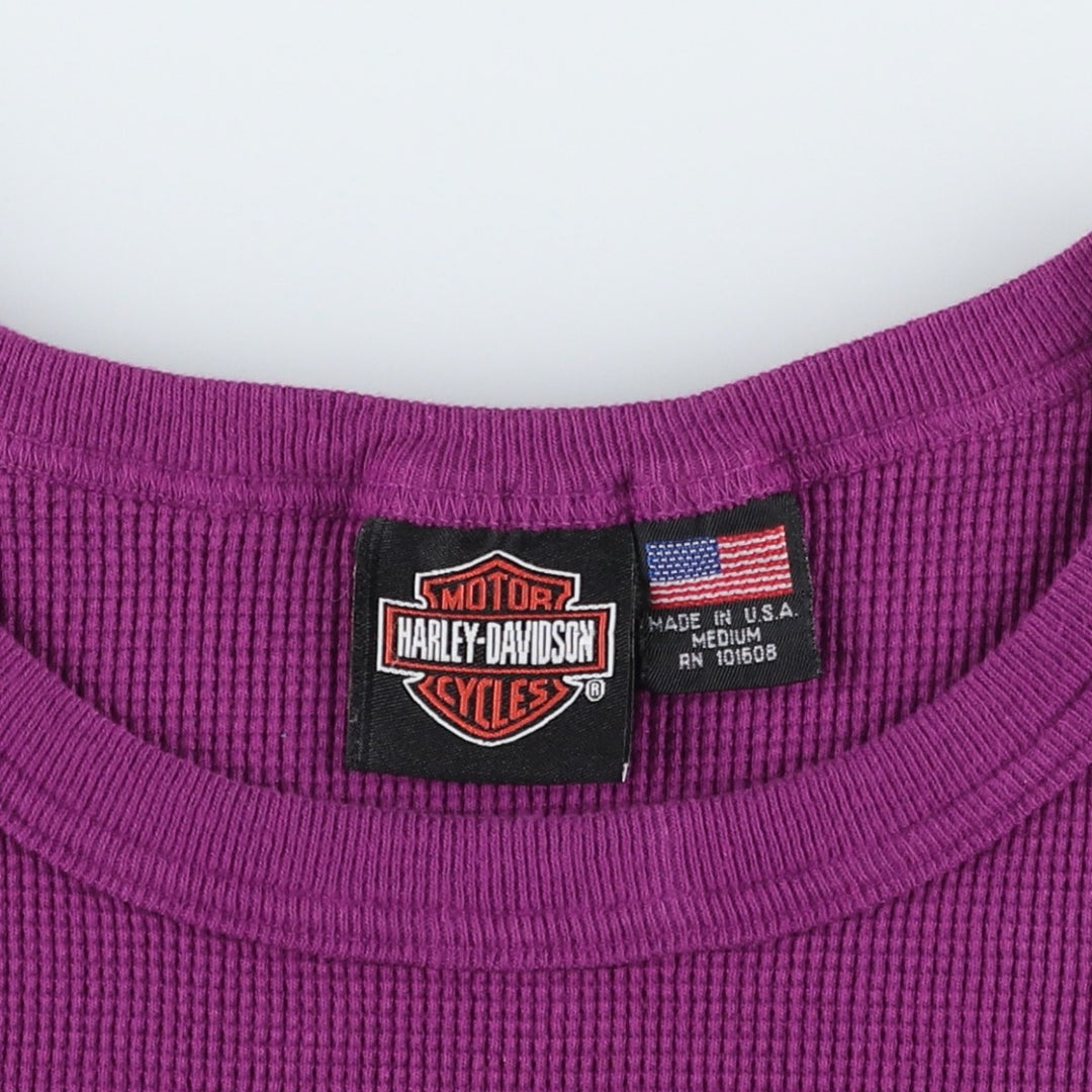 2000'S Harley-Davidson Eagle Pattern Motorcycle Thermal Long-Sleeve T-Shirt (Waffle) Made in USA, Women's Size M (approx.) cotton purple type Vintage Second Hand