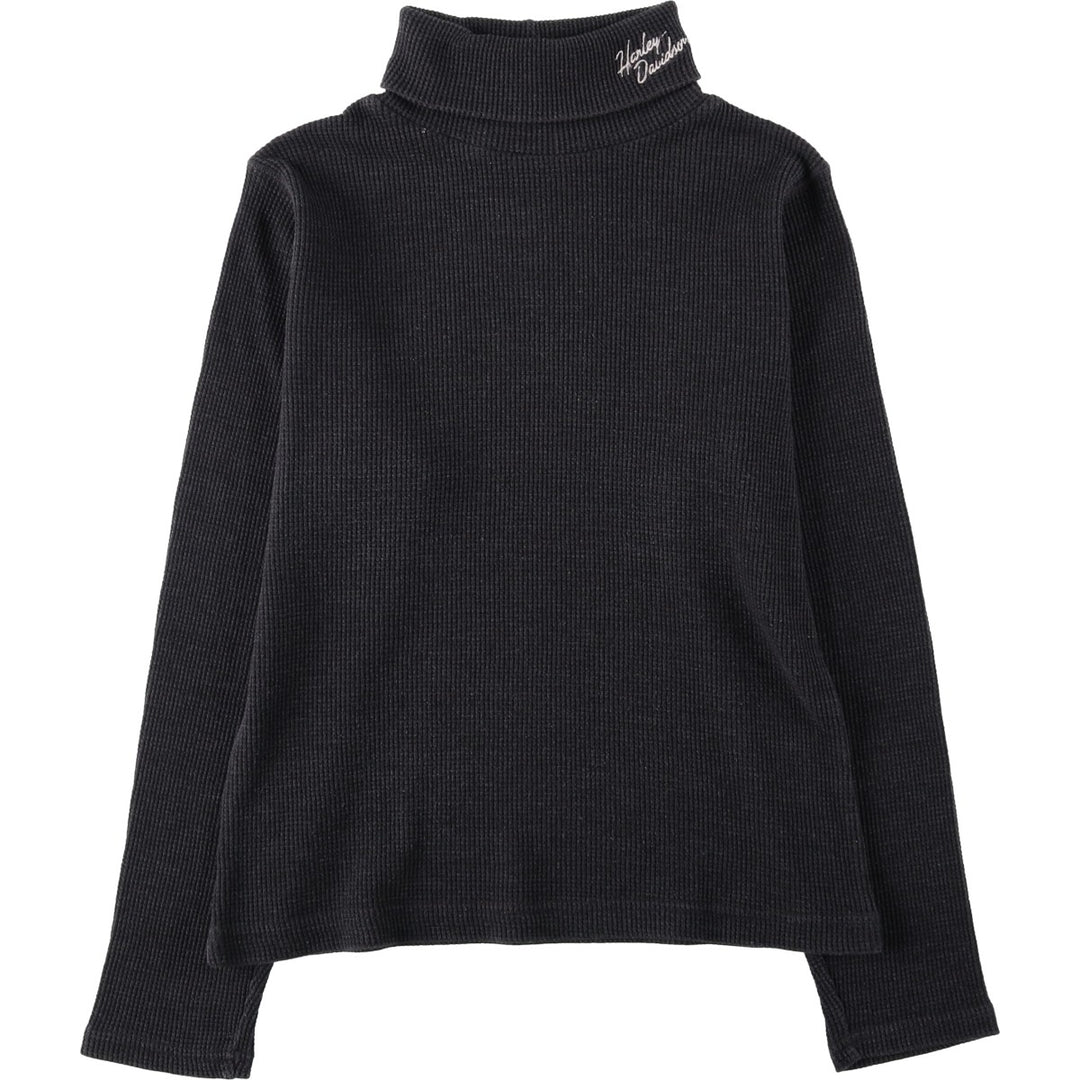 Harley-Davidson Turtleneck Thermal Long-Sleeve T-Shirt (Waffle Knit) - Women's Size M (approx.) unclear Charcoal Vintage Second Hand