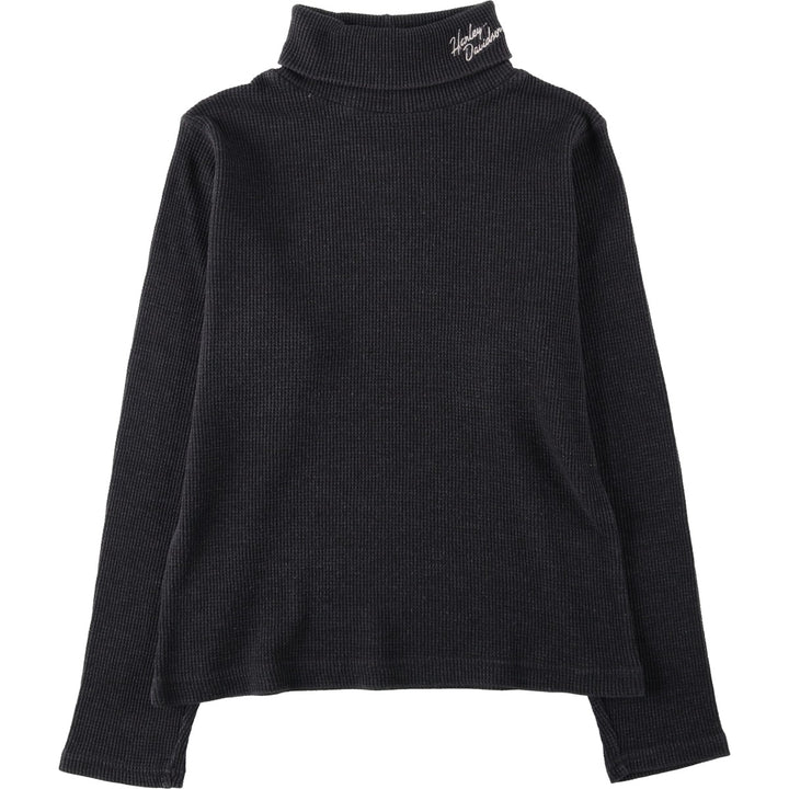 Harley-Davidson Turtleneck Thermal Long-Sleeve T-Shirt (Waffle Knit) - Women's Size M (approx.) unclear Charcoal Vintage Second Hand