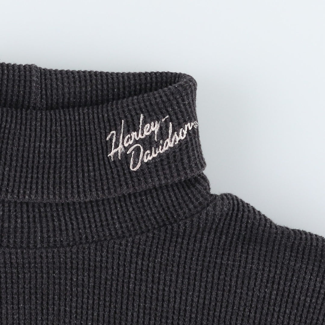 Harley-Davidson Turtleneck Thermal Long-Sleeve T-Shirt (Waffle Knit) - Women's Size M (approx.) unclear Charcoal Vintage Second Hand