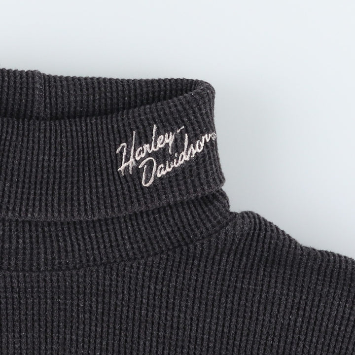 Harley-Davidson Turtleneck Thermal Long-Sleeve T-Shirt (Waffle Knit) - Women's Size M (approx.) unclear Charcoal Vintage Second Hand