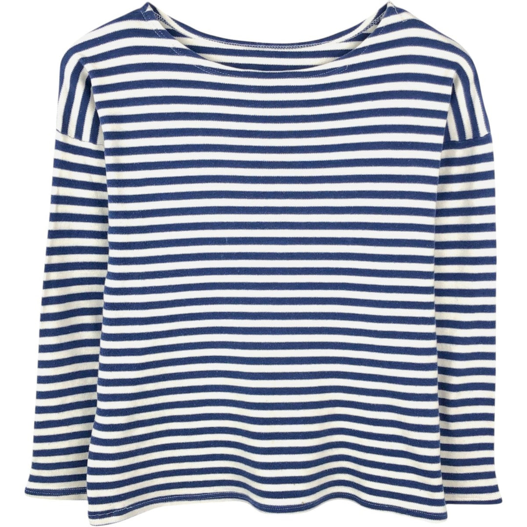 Border Pattern Boat Neck Long T-Shirt (Women's Size L) unclear blue type Vintage Second Hand