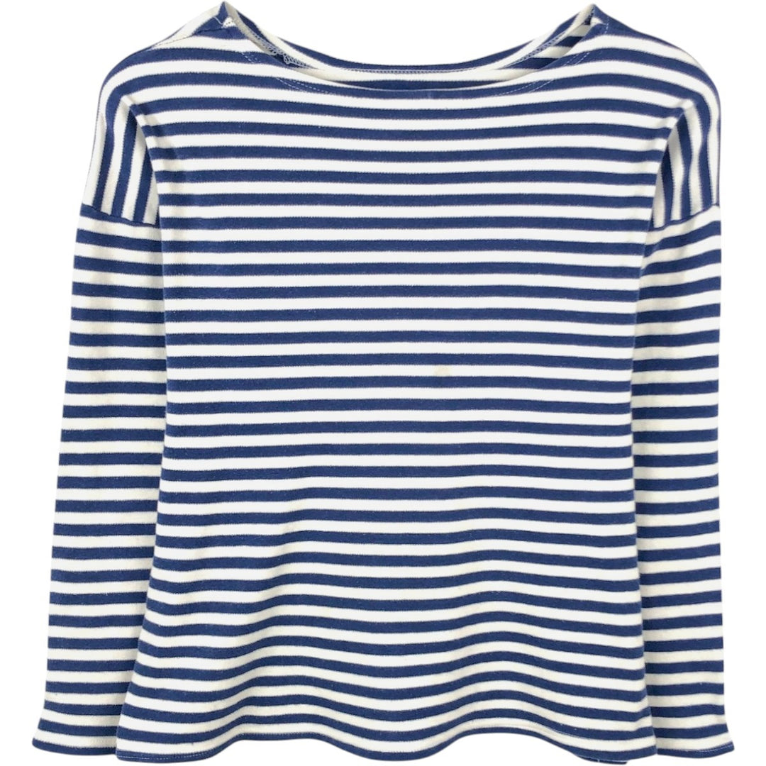 Border Pattern Boat Neck Long T-Shirt (Women's Size L) unclear blue type Vintage Second Hand