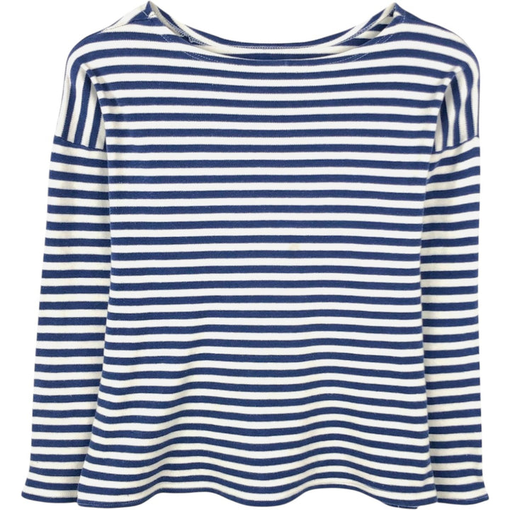 Border Pattern Boat Neck Long T-Shirt (Women's Size L) unclear blue type Vintage Second Hand