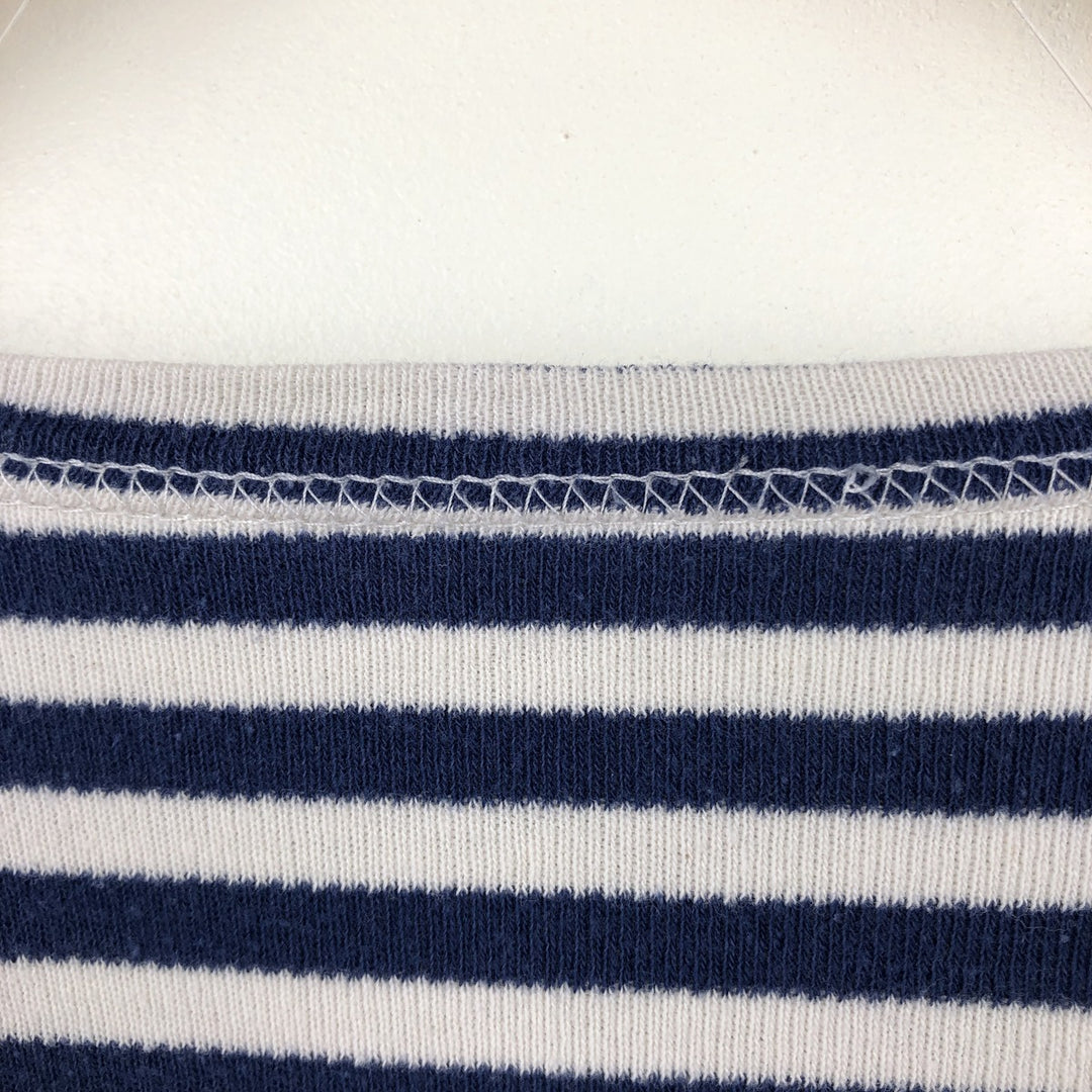 Border Pattern Boat Neck Long T-Shirt (Women's Size L) unclear blue type Vintage Second Hand