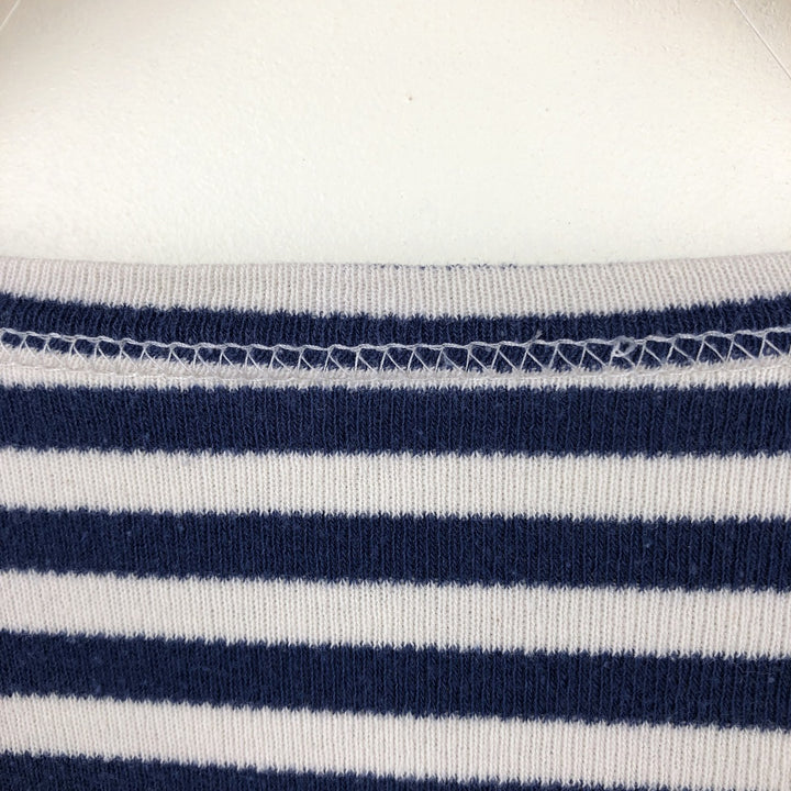 Border Pattern Boat Neck Long T-Shirt (Women's Size L) unclear blue type Vintage Second Hand